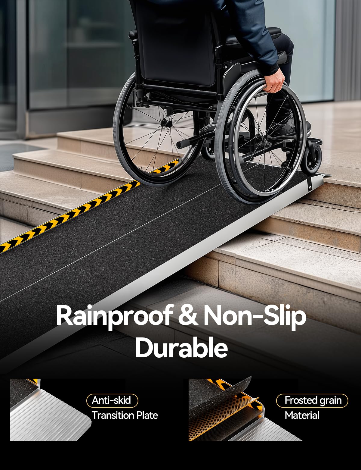 FACHNUO Black Aluminum 3FT Wheelchair Ramp, All-Weather Use, Easy to Clean