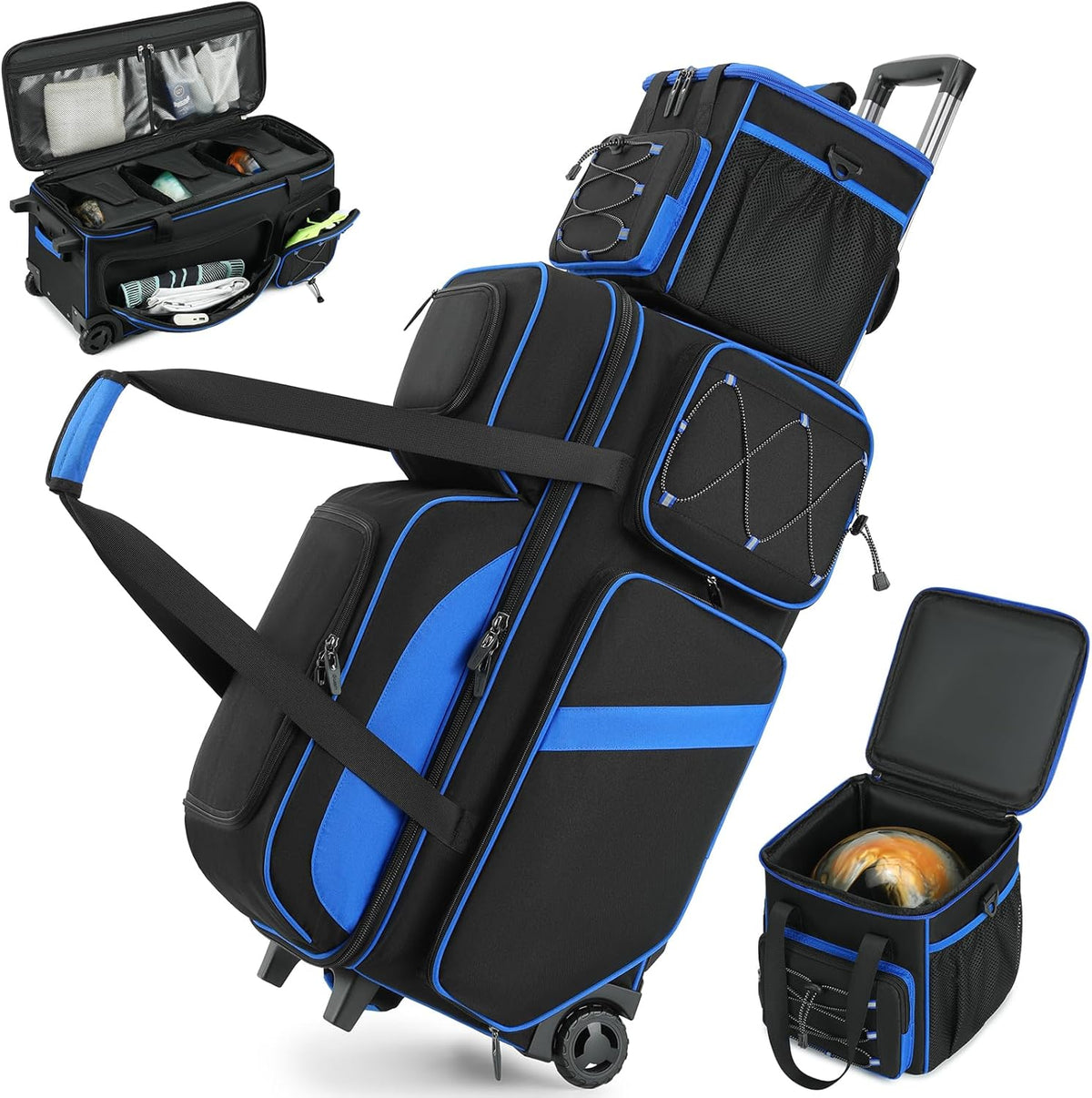 3-4 Ball Bowling Bag with Wheels, Bowling Roller with Add-on Tote Set