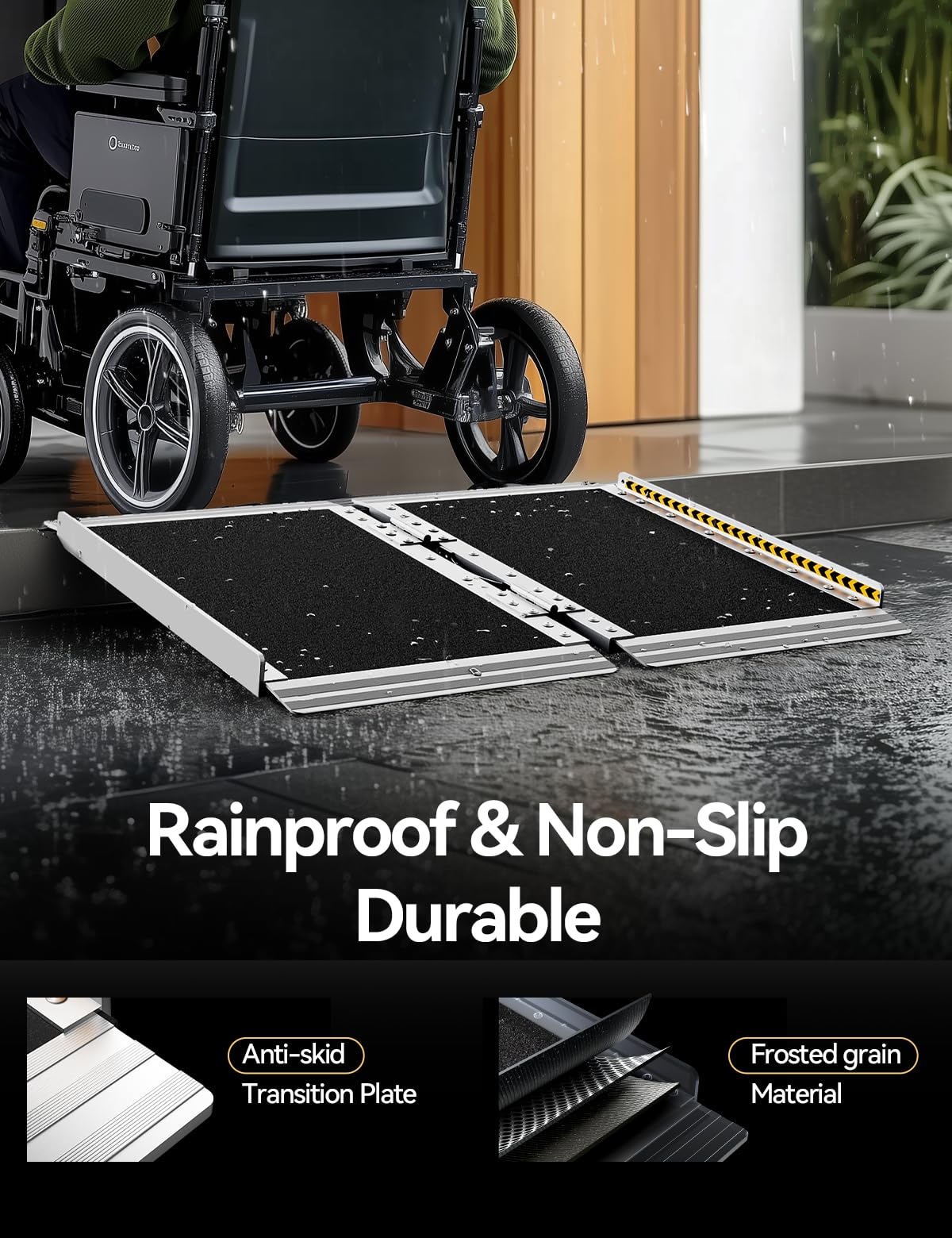 FACHNUO Black Aluminum 3FT Wheelchair Ramp, All-Weather Use, Easy to Clean