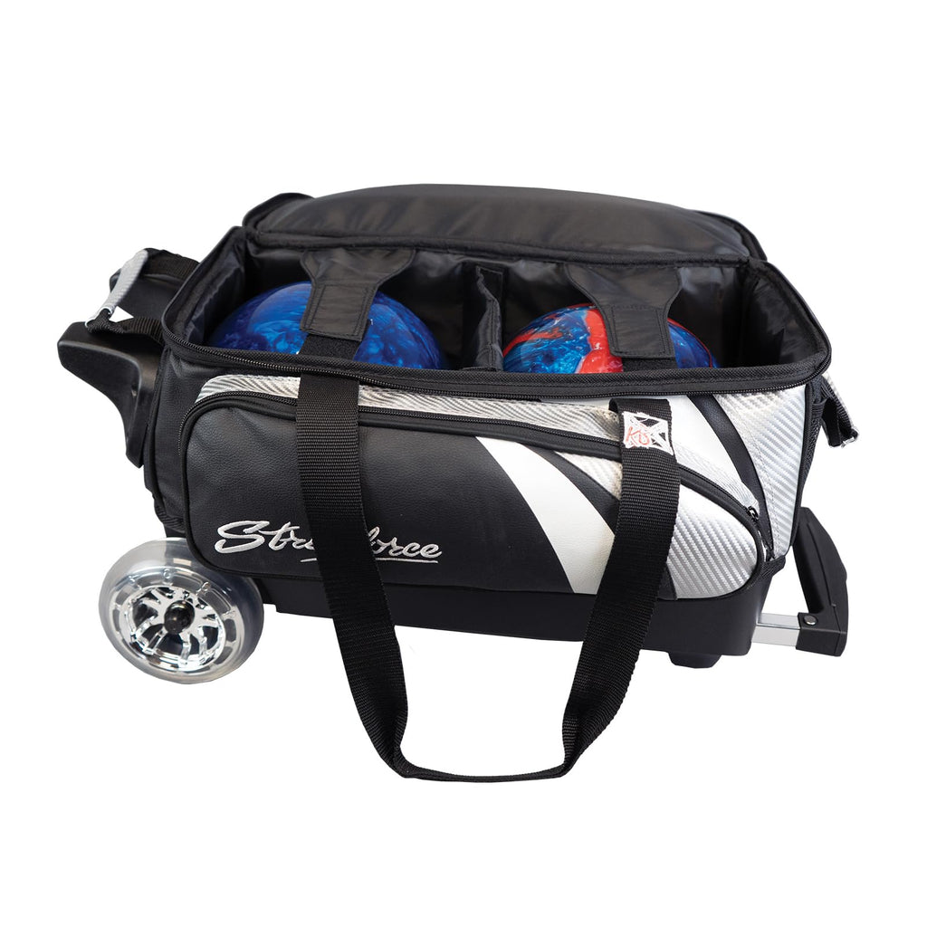 KR Strikeforce Cruiser Lux Double Bowling Ball Roller Bag with Upper Shoe Compartment and Side Accessory Pouch