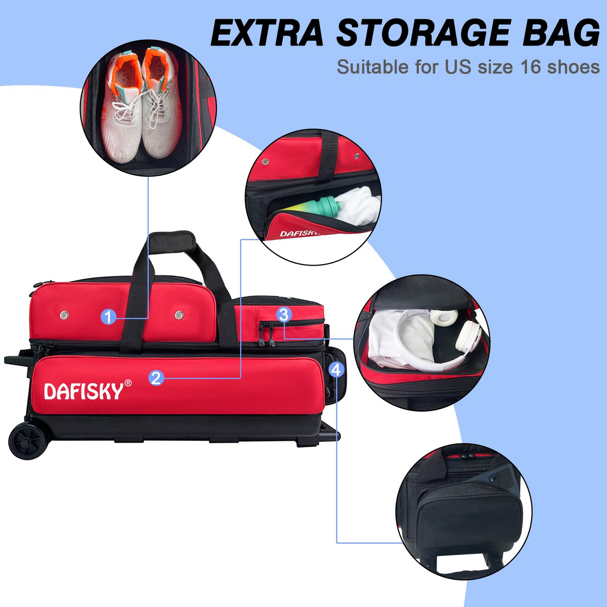 DAFISKY 3 Ball Bowling Bags, Roller Bowling Bag with Retractable Handle