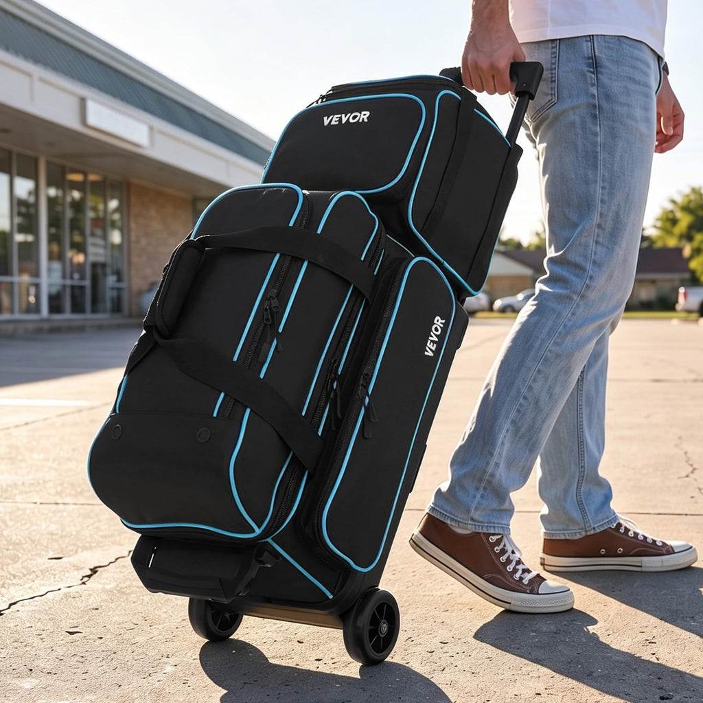 VEVOR 3 Ball Bowling Bag Double Roller Bag with Separate Shoe Compartment