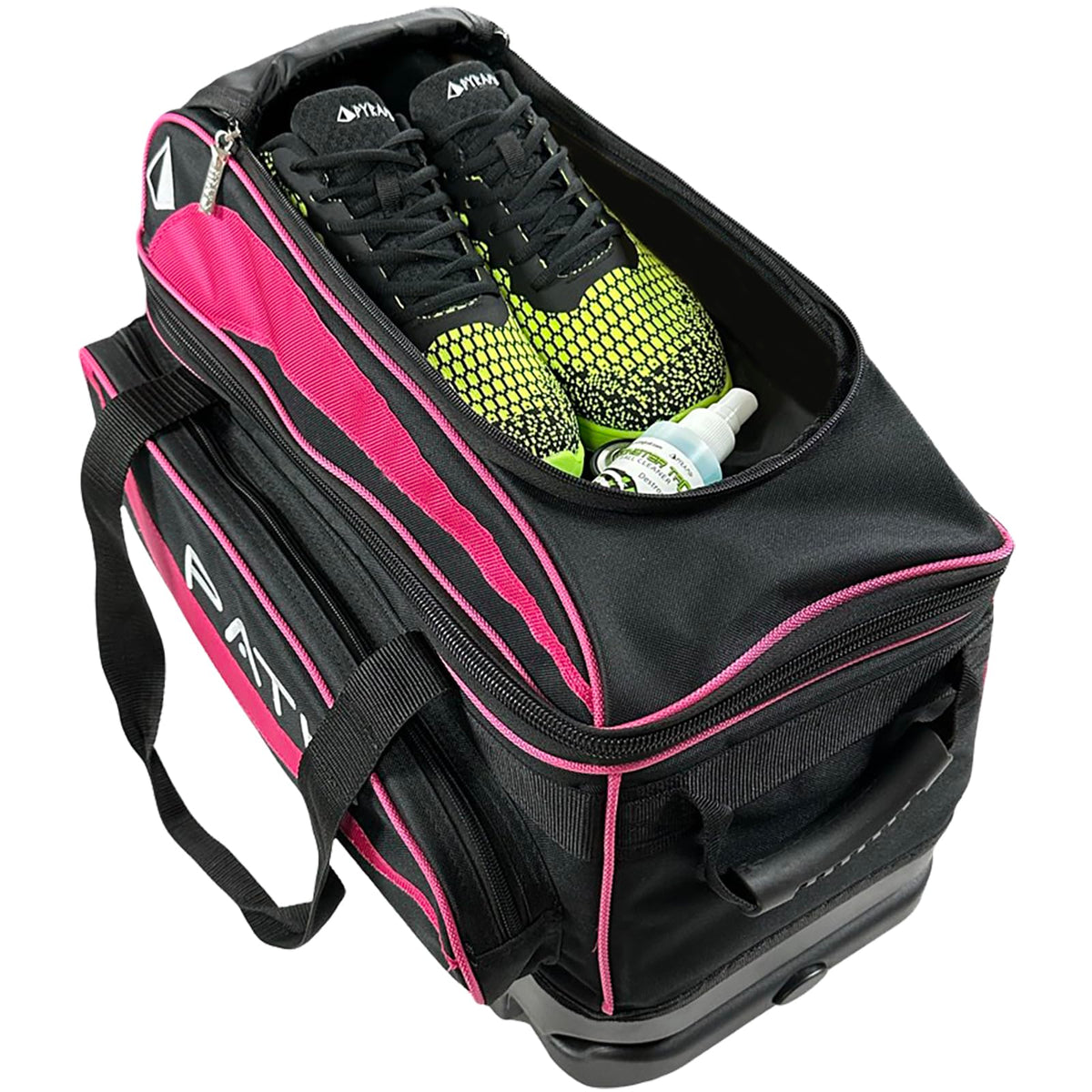 Pyramid Path Premium Deluxe 2 Ball Double Roller Bowling Bag With Large Separate Shoe Compartment (Up To US Mens Size 15) and Oversized Accessory Pocket, Retractable Locking Handle - Extends to 37"