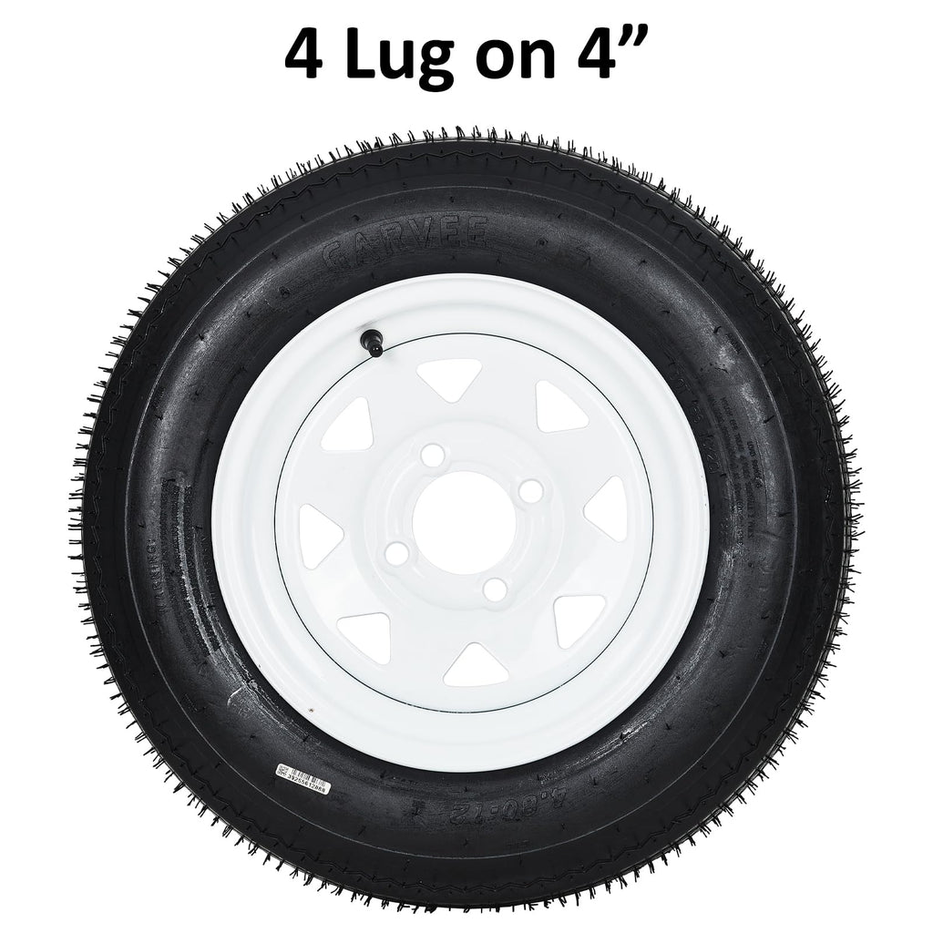 Garvee 2-Pack Trailer Tires On Rim 5.30-12 530-12 530X12, Load Range C, 6PR, 5 Lug 12 In. White Spoke Wheel, 5 On 4.5" Durable Trailer Tire Travel/Camper/Utility/Boat, Set of 2