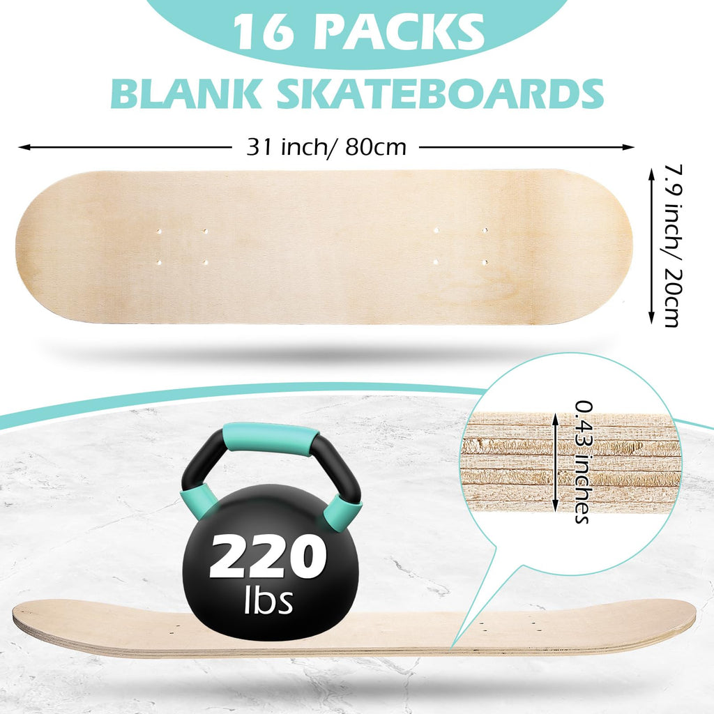 Honoson 12 Pcs Blank Skateboard Decks 32 x 8 Inch Maple Double Tail Deck