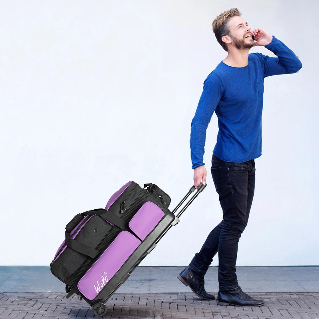 WOLT 3 Ball Bowling Bags with Wheels,Retractable Handle Extends to 38ââ