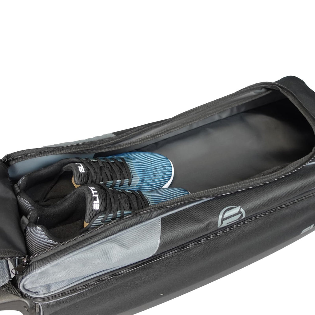 ELITE Basic Triple Roller Black Bowling Bag - 3 Ball Roller, Fits 2 Pairs of Size 15 Shoes, Air Travel-Friendly