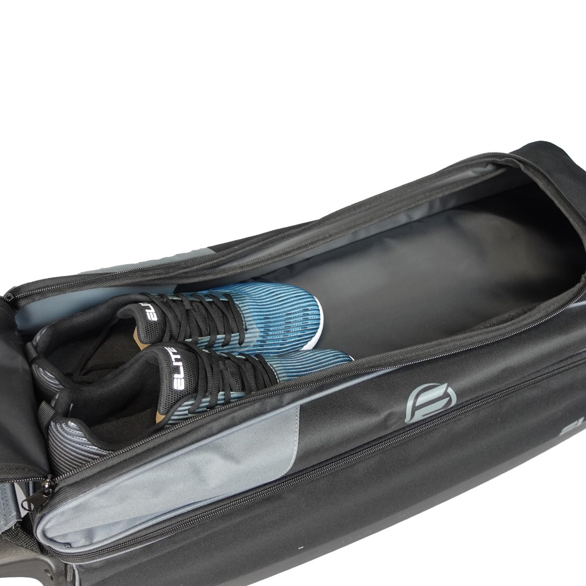 ELITE Basic Triple Roller Black Bowling Bag - 3 Ball Roller, Fits 2 Pairs of Size 15 Shoes, Air Travel-Friendly