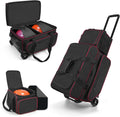 3 Ball Bowling Bag with Wheels,Bowling Bag 2 Ball Roller +1 Ball Tote,Large Sturdy Wheels,Dry & Wet Separation Shoe Compartment,1680D Waterproof Oxford,Retractable Handle,Includes Bowling Ball Towel