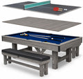 Hathaway Logan 7-ft Pool Table Combo Set with Benches - Rustic Gray with Blue Felt, Barnwood