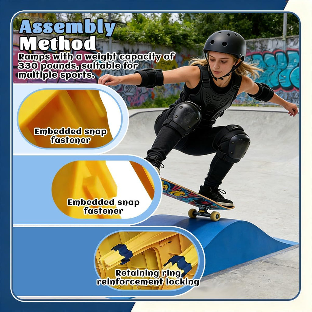 Spliced Skate Ramp Modular Wave Style Skateboard Ramp Bike Ramp Bike Scooter Skates Easy Assembly Capacity 330Lbs.