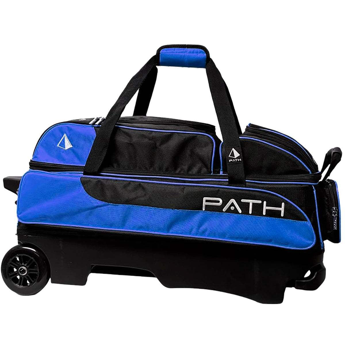 Pyramid Path Triple Premium Deluxe Roller Bowling Bag With Extra Large Separate Shoe Compartment (Up To US Mens Size 16) and 5 Accessory Pockets, 5" Wheels, Retractable Locking Handle - Extends to 42"