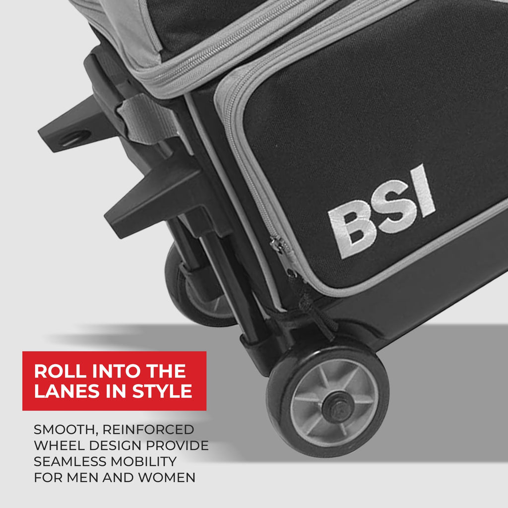 BSI Dash Roller Bowling Bag with Smooth Rolling Wheels, Padded Ball Compartment, Retractable Locking Handle, & Shoe Pocket