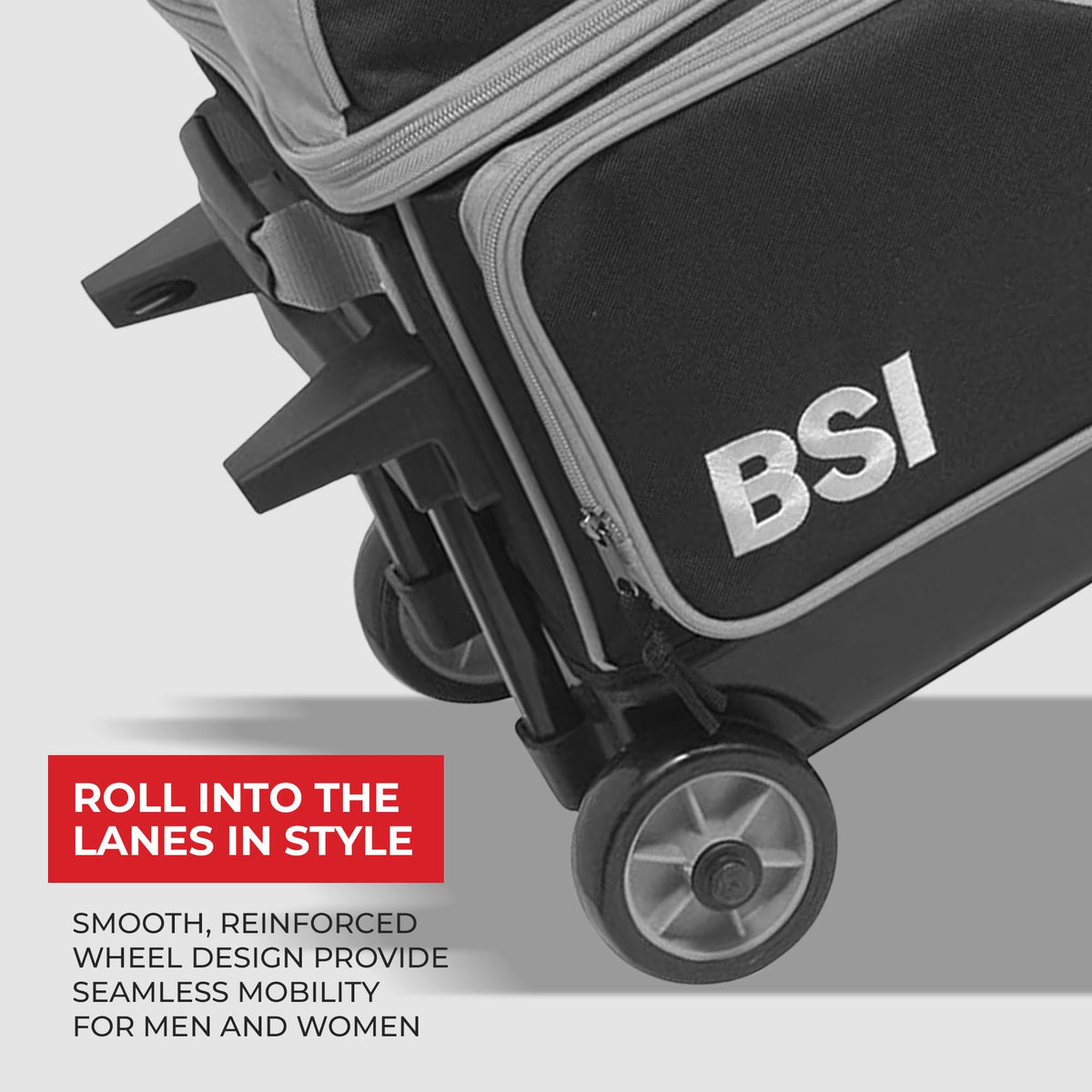 BSI Dash Roller Bowling Bag with Smooth Rolling Wheels, Padded Ball Compartment, Retractable Locking Handle, & Shoe Pocket