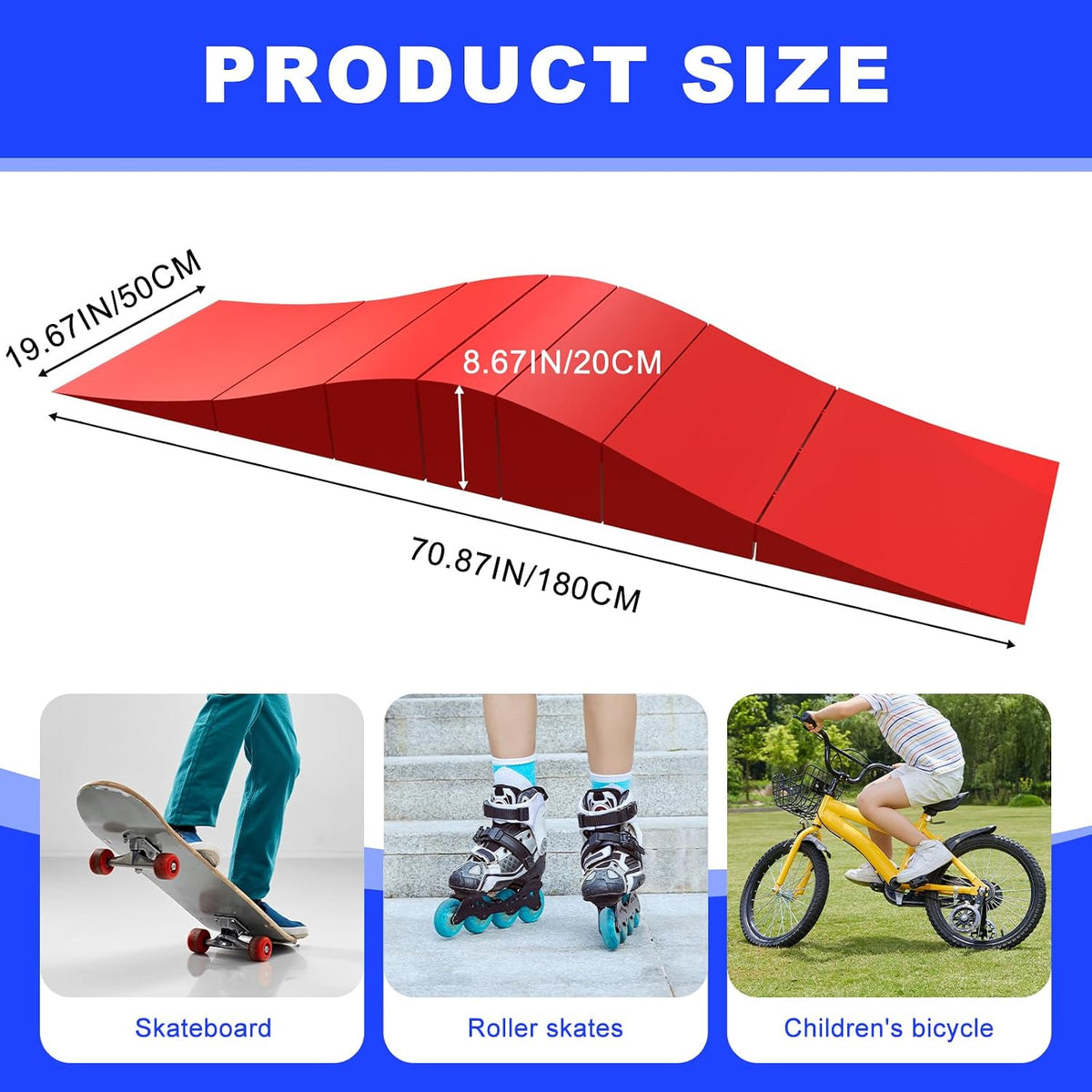 Spliced Skateboard Ramp, Modular Wave-Style Ramp for BMX, Bike, Scooter, Skates Outdoor Sports Ramp Capacity 330Lbs, Easy Assembly
