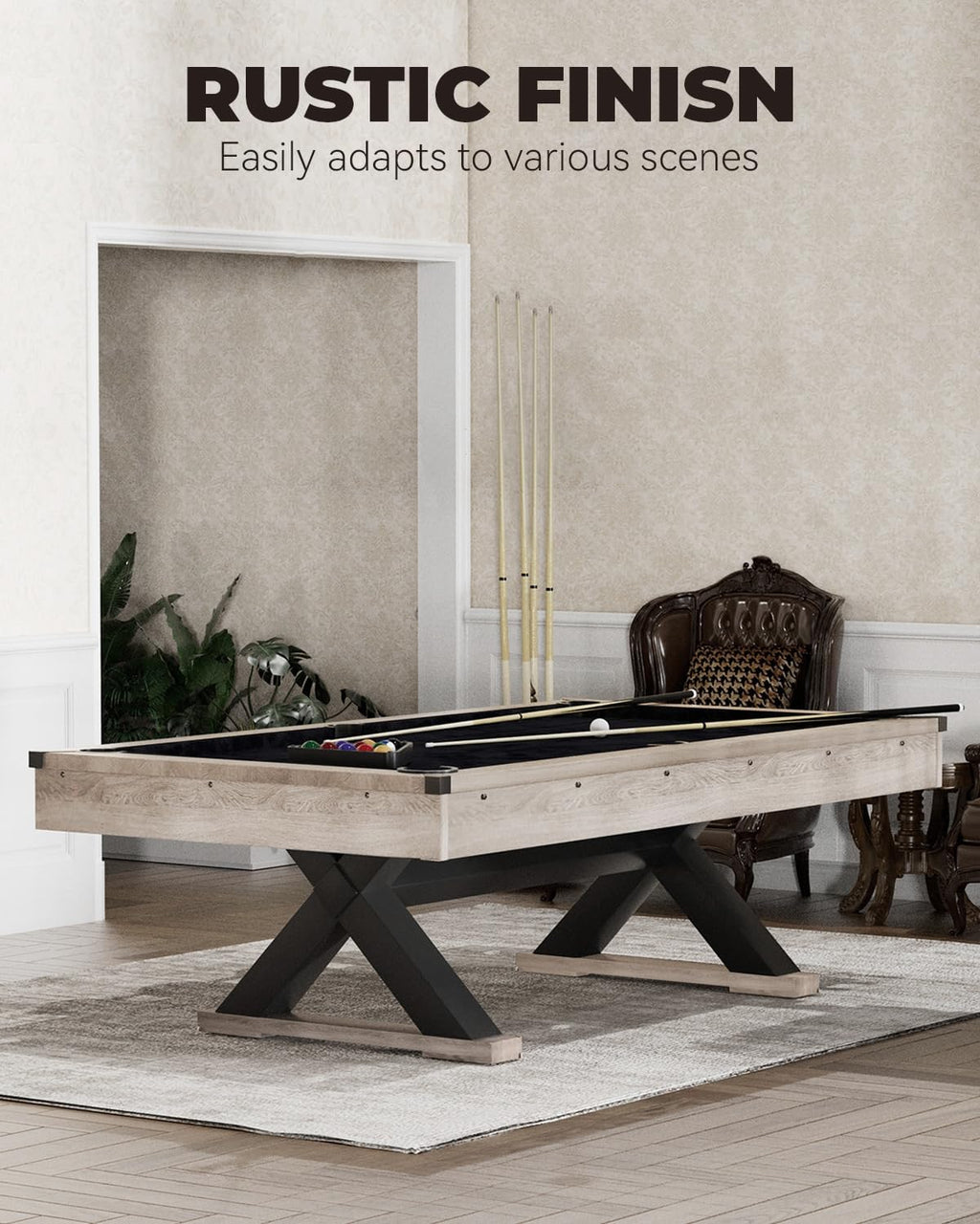 Garvee 7ft Pool Table, Billiard Set with Accessories - x-Leg Industrial