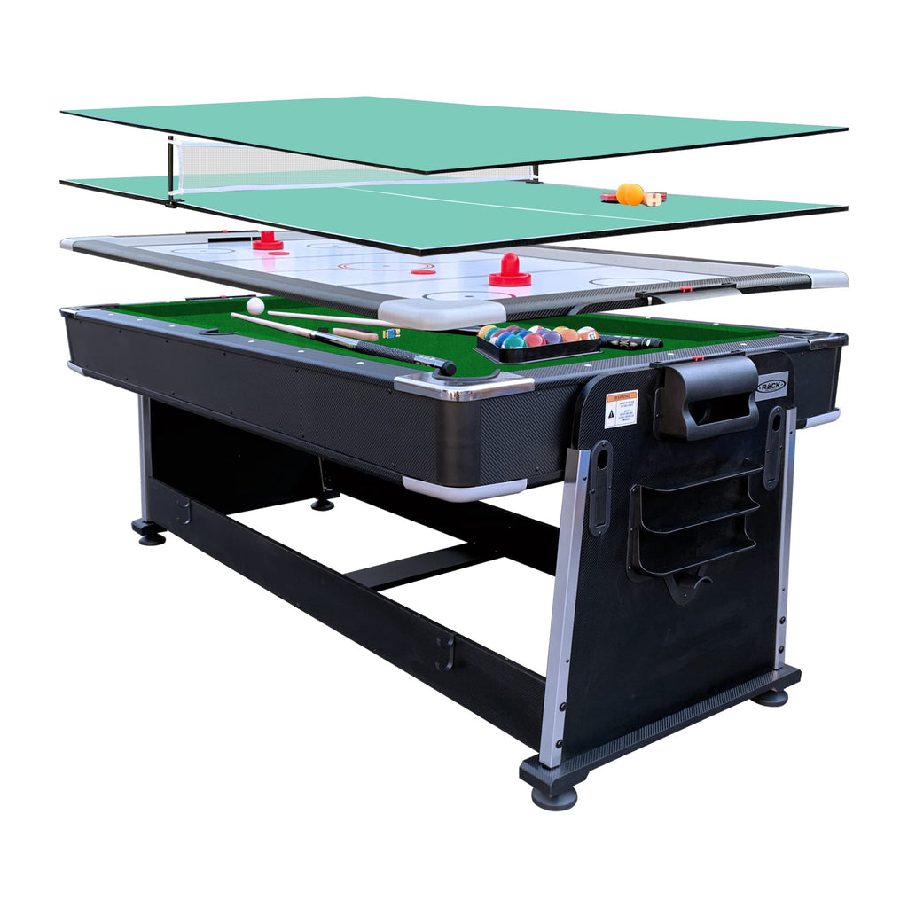 RACK Triad 7-Foot 3-in-1 Multi-Game Swivel Table - Billiards/Pool, Table Tennis & Air Hockey