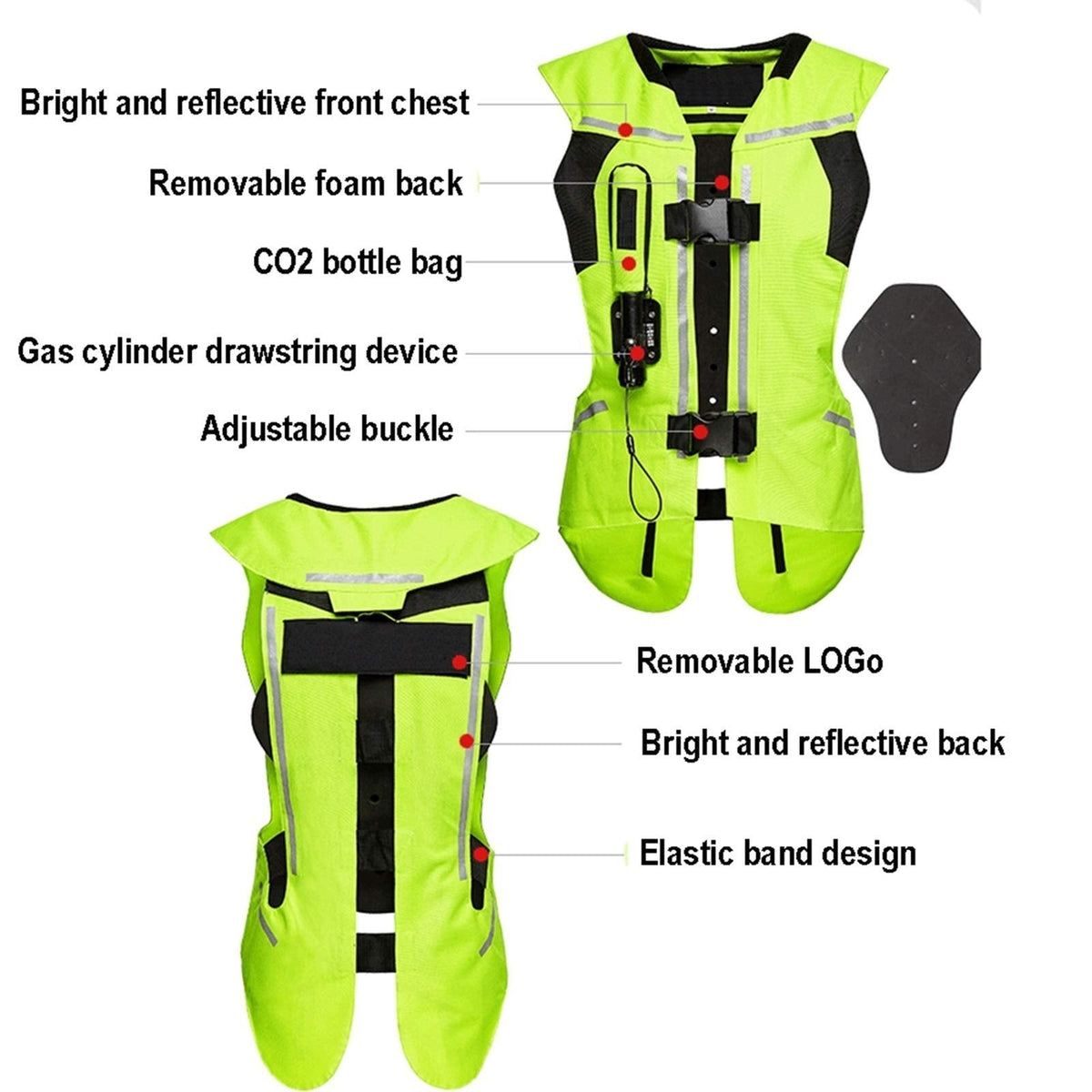 Reflective Motorcycle Airbag Vest Riding Airbag Vest Mechanical Trigger System Airbag Replaceable Gas Cylinders, Suitable for Outdoor Motorcycle Riding and Horse Riding