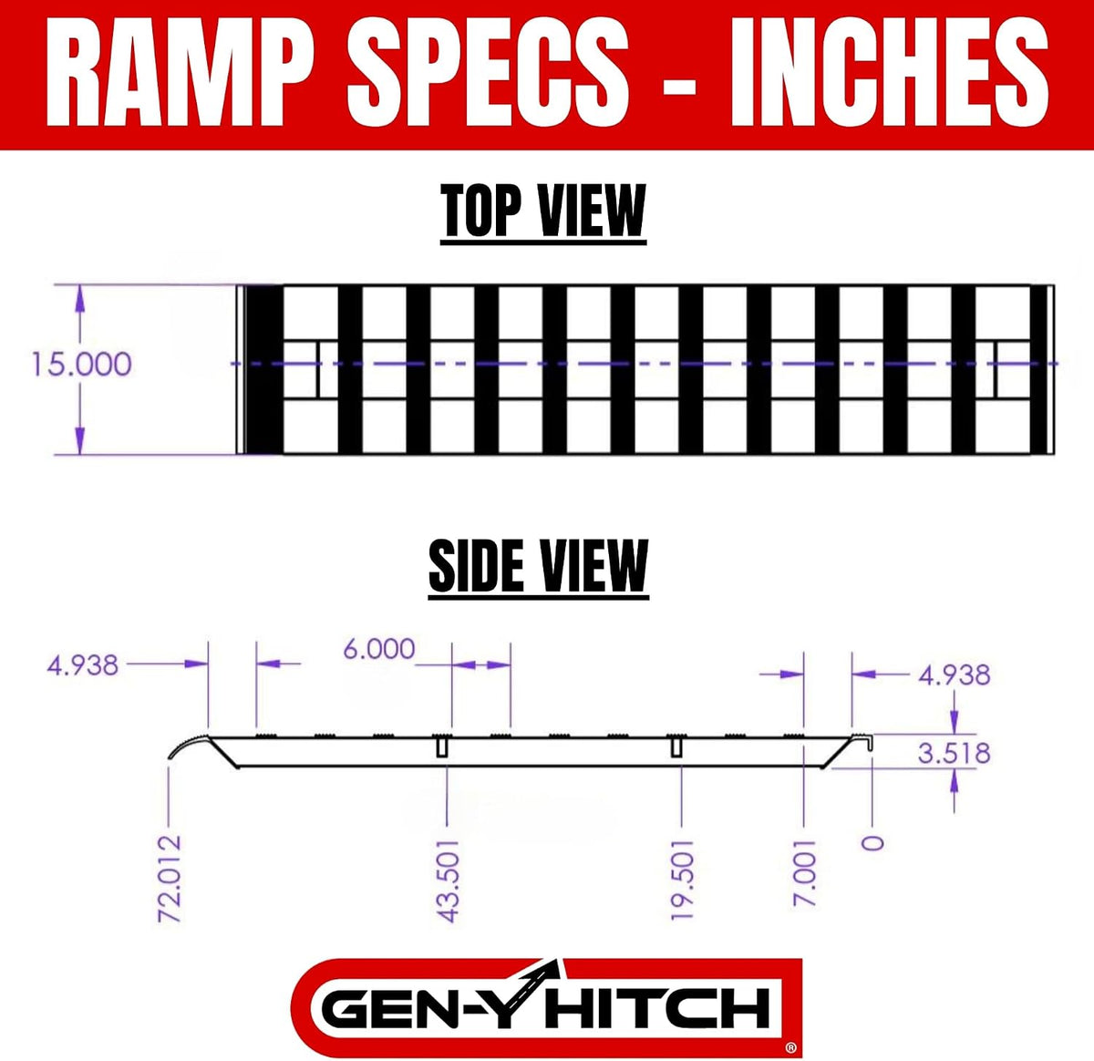 GEN-Y Hitch Extreme Duty Aluminum Loading Ramps - Set of 2, 6 Feet Long x 15 Inches Wide, 10000 LBS Capacity, Hybrid Hook and Plate Ends, Serrated Cross Rungs for Maximum Traction