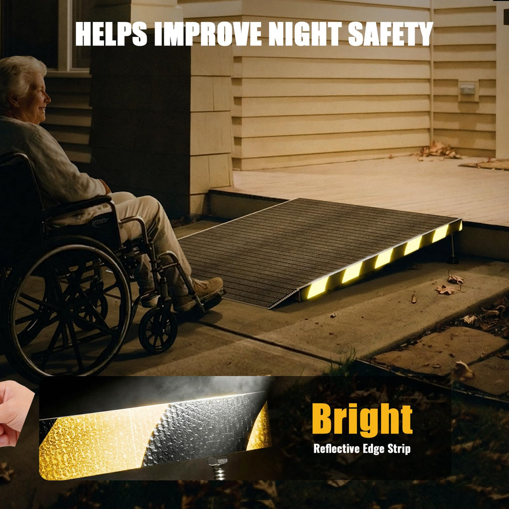 Aluminum Threshold Ramp for Doorways, 48" Ã 36" Wheelchair Ramp for Home, Adjustable for 3.3"â9.2" Step & Threshold Heights, 1000 lb Capacity, Non-Slip Surface, Foldable, for Single Step Entryways