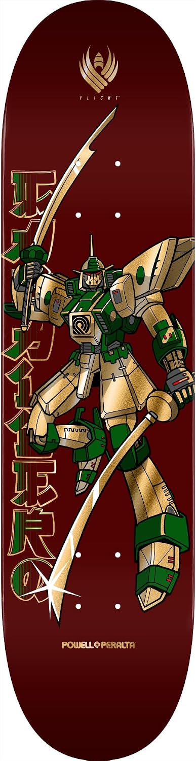 Powell Peralta Steve Caballero Gundam Flight Skateboard Deck, Burgundy/Gold Foil, 8.25" x 31.95"