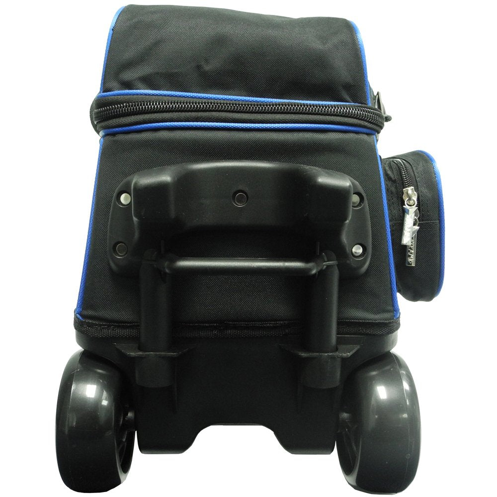 Pyramid Path Premium Deluxe 2 Ball Double Roller Bowling Bag With Large Separate Shoe Compartment (Up To US Mens Size 15) and Oversized Accessory Pocket, Retractable Locking Handle - Extends to 37"