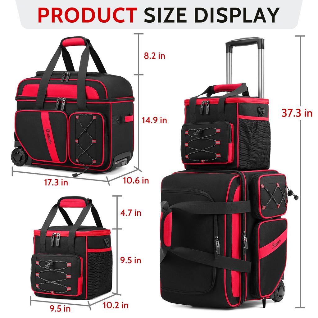 BOSSTIN 3 Ball Bowling Bag with Wheels, 2 Ball Roller with Add-on Tote