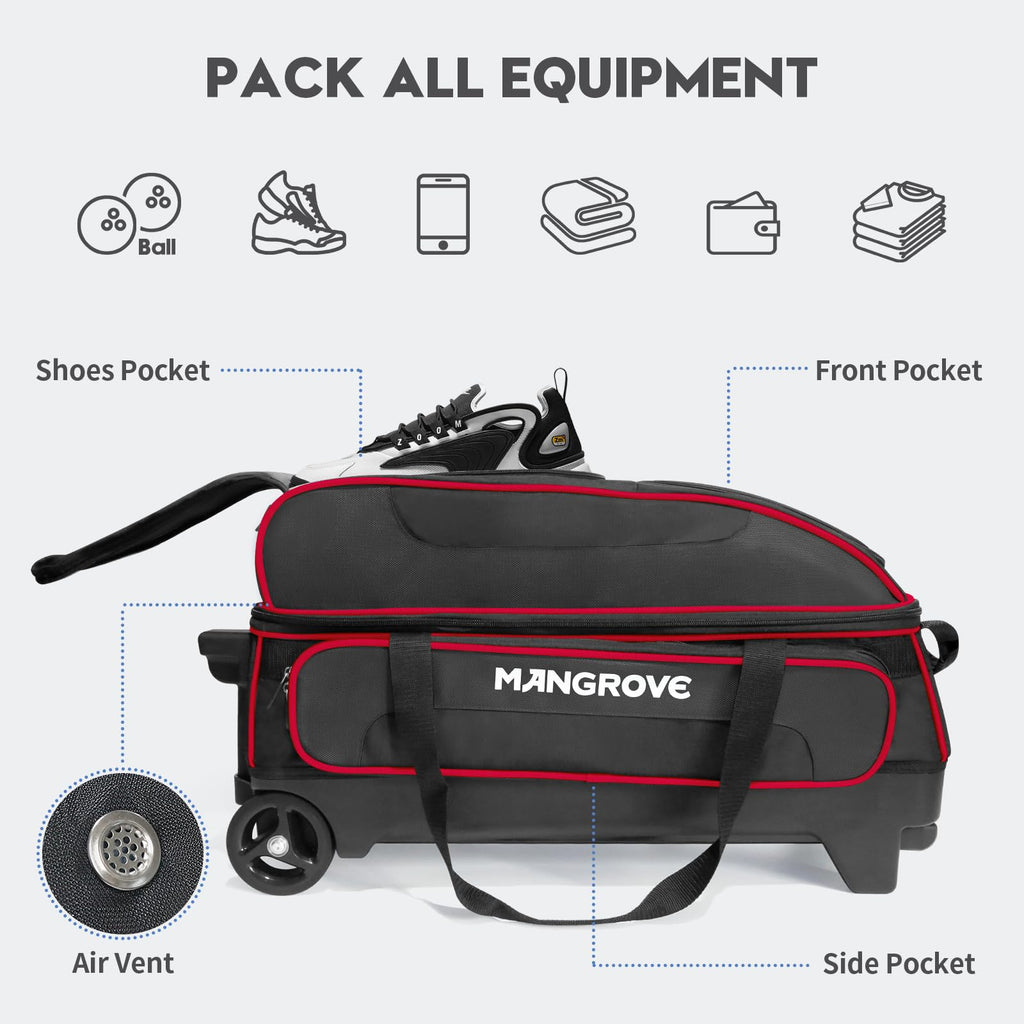 Mangrove 3 Ball Bowling Bag with Wheels/Shoe Compartment/Reinforced Base