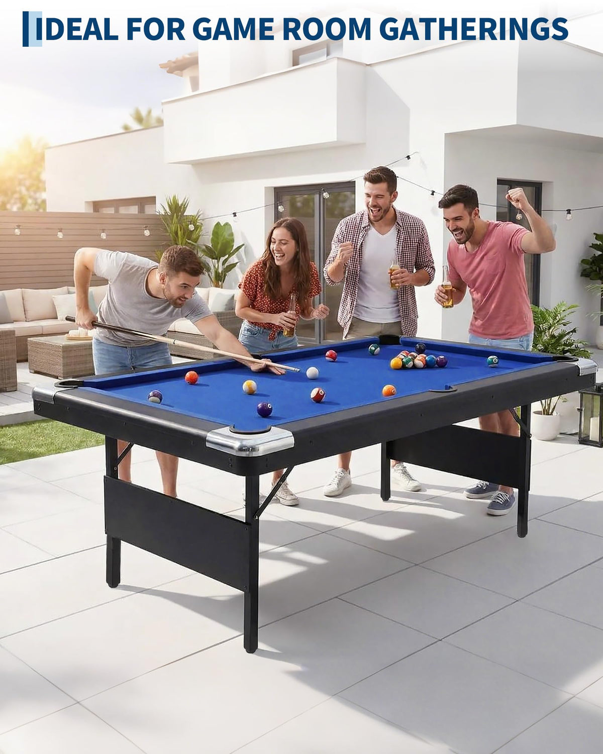 6,7 Foot Foldable Pool Table, Portable Billiards Table for Adults with Full Accessories Set, Mesa De Billar Includes 16 Balls, 2 Cue Sticks, Chalk, Rack & Brush, Game Room Table for Home