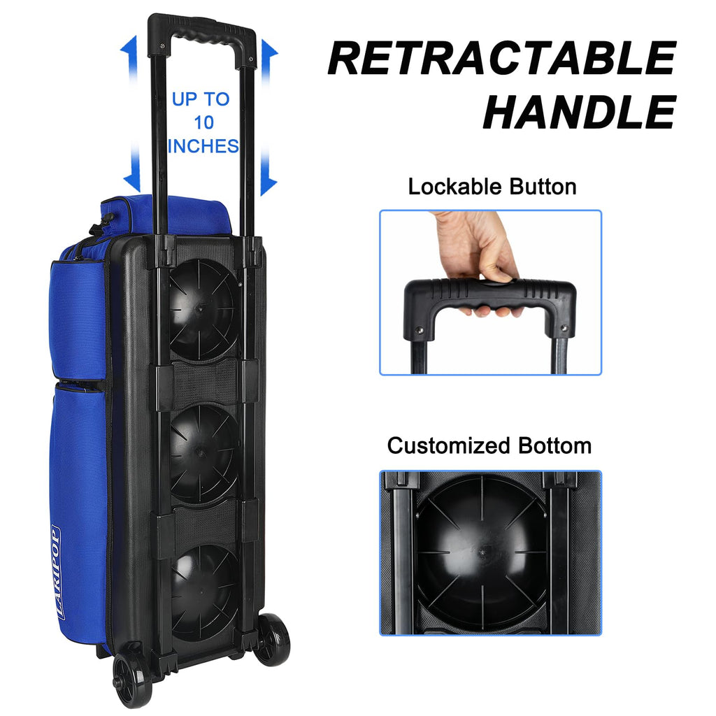 LARIPOP 3 Ball Bowling Bag with Wheels and Shoe Compartment, Rolling Bowling Bag for 3 Balls, Heavy Duty Bowling Roller Bag with Retractable Handle for Men Women