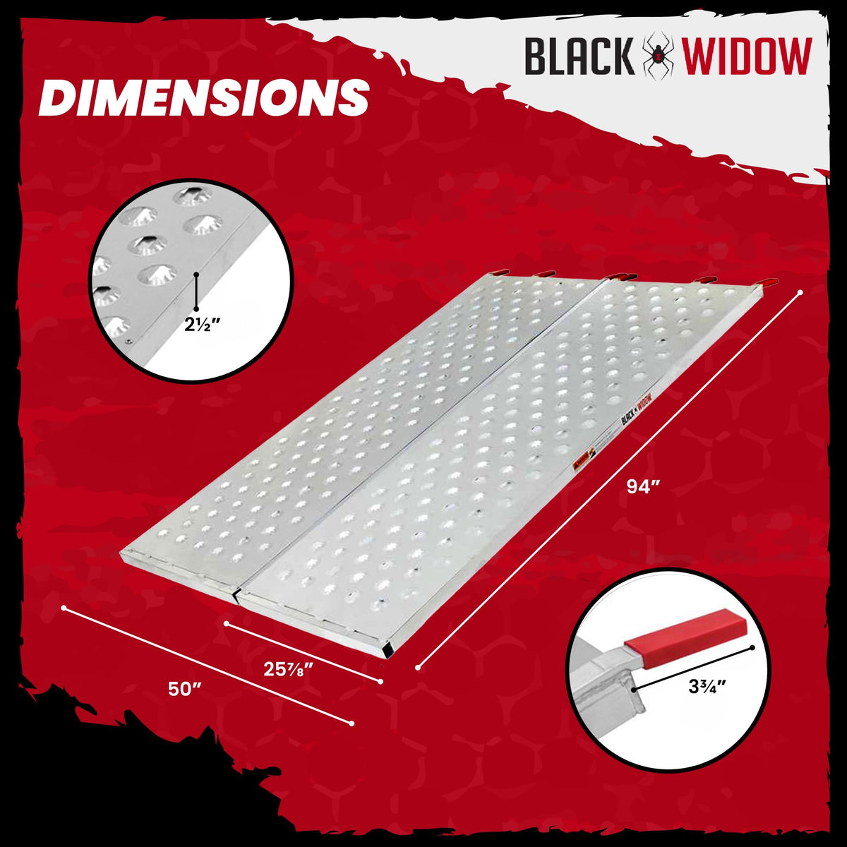 Black Widow Aluminum Punch-Plate Bi-Fold ATV Ramp, 1,500 lb, 71.25" x 44"