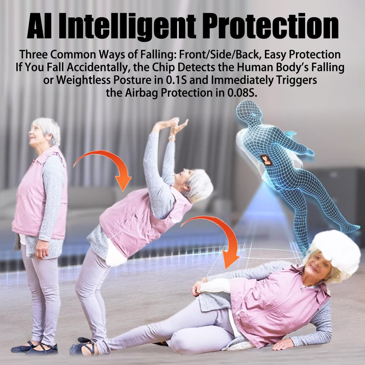 Anti-Fall Air-bag Vest for Elderly, Outdoor Safety Jacket with APP Tracking for Safety