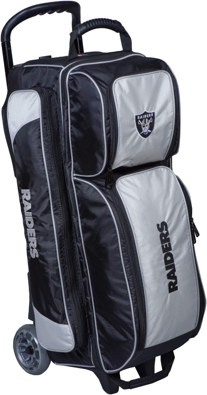 KR Strikeforce Bowling NFL Las Vegas Raiders 3-Ball Roller Bag With Shoe and Accessory Compartments