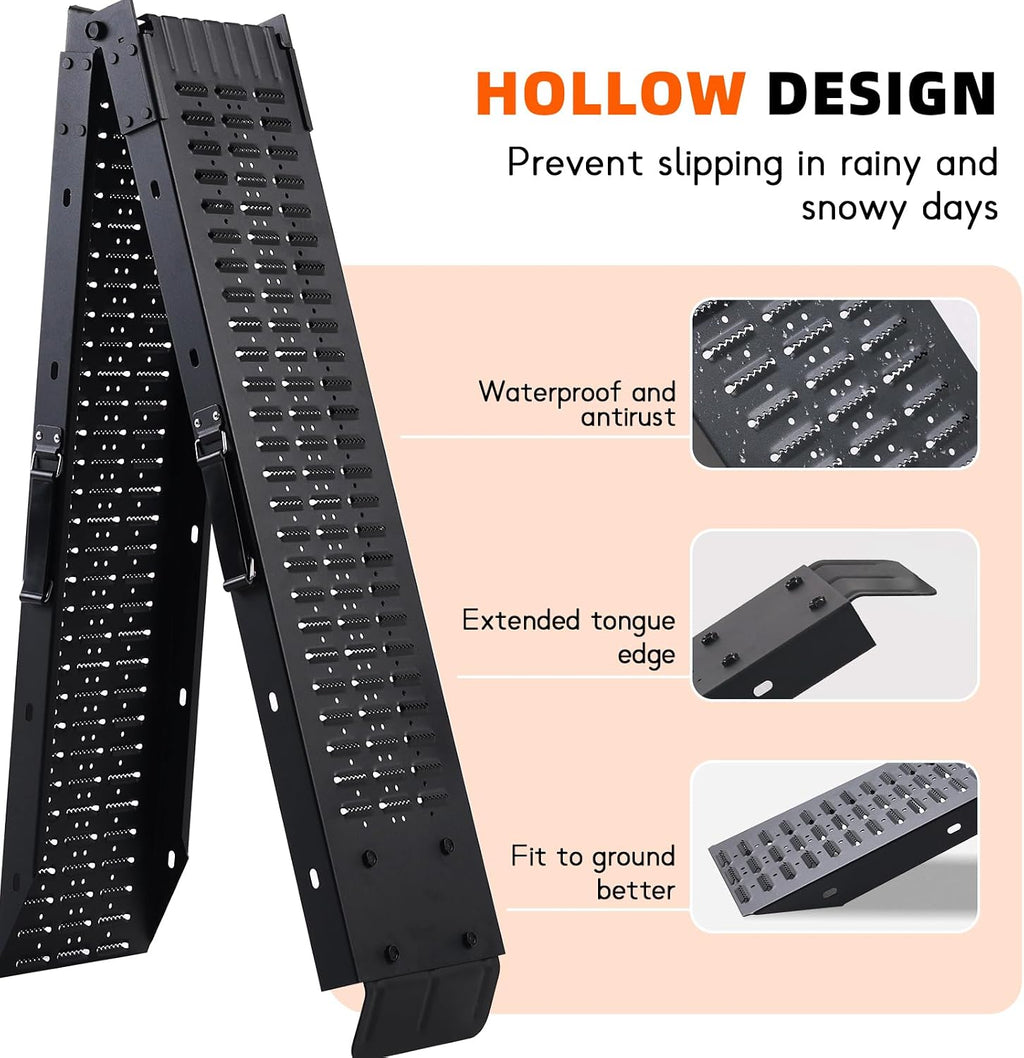 72.5" Heavy Duty Folding Loading Ramps with Sandblasted Finish, 1500lb Capacity, Ideal for Motorcycles, Lawn Mowers, ATVs, UTVs, and More â Pack of 2 with Safety Straps and Gloves