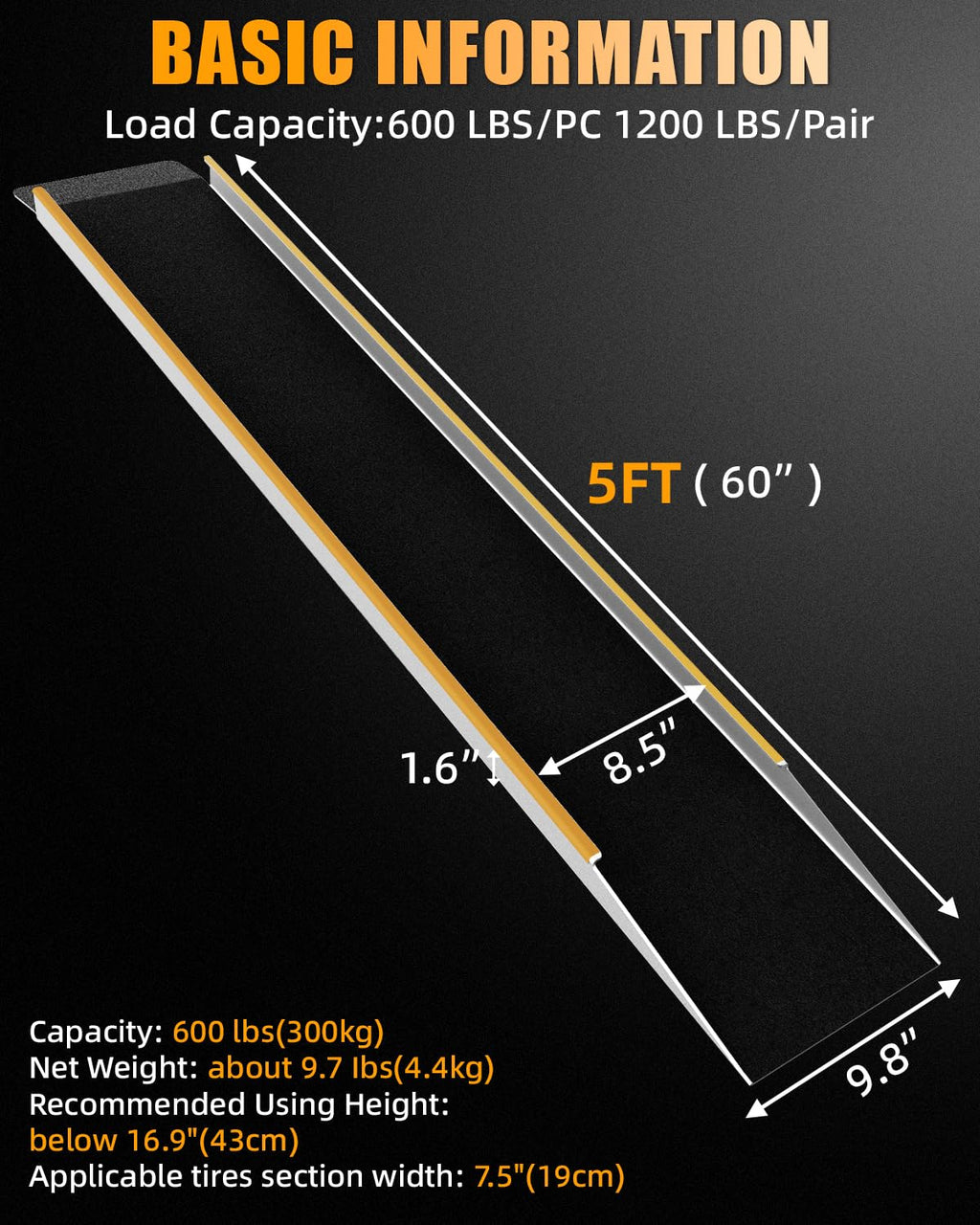 VNN Door Threshold Ramp, Threshold Ramps for Doorways, Ideal Entry Handicap Ramp for Elderly Wheelchairs, Carts, Scooters and Walkers, 27.6" L * 37.4" W Door Ramp (Alloy Iron, 800LBS)