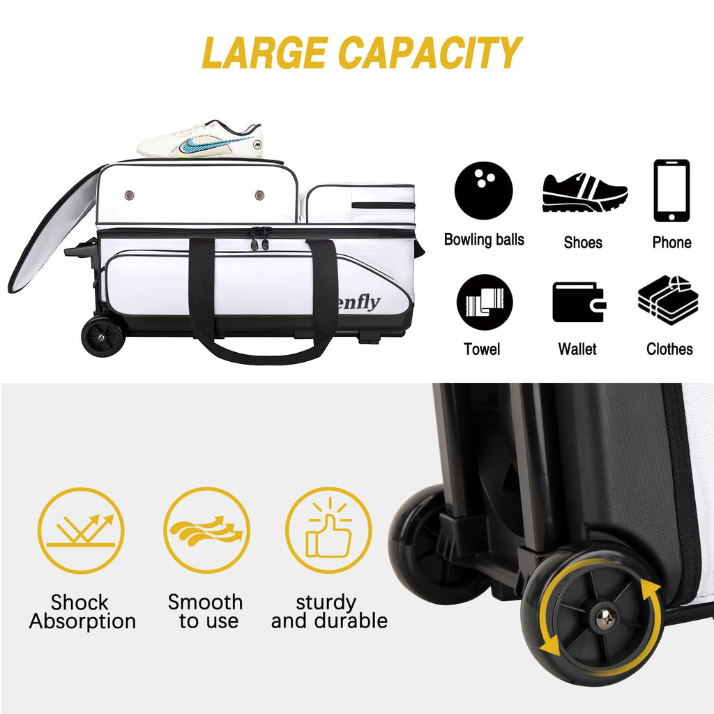 Triple Roller Bowling Bag with Wheels, Heavy Duty 3 Ball Bag for League & Recreational Bowlers