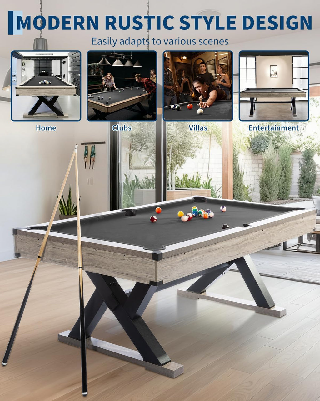 7 ft Pool Table Set, 84in Bar-Size Billiard Table w/Metal Support