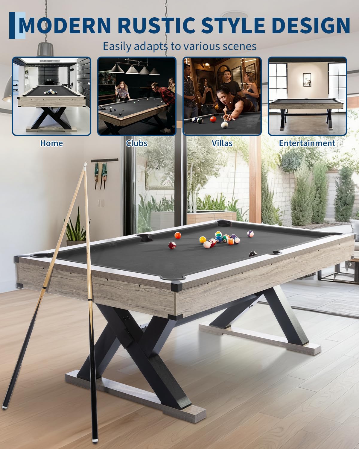 Garvee 7 FT Pool Table, Metal K-Leg Billiard Table