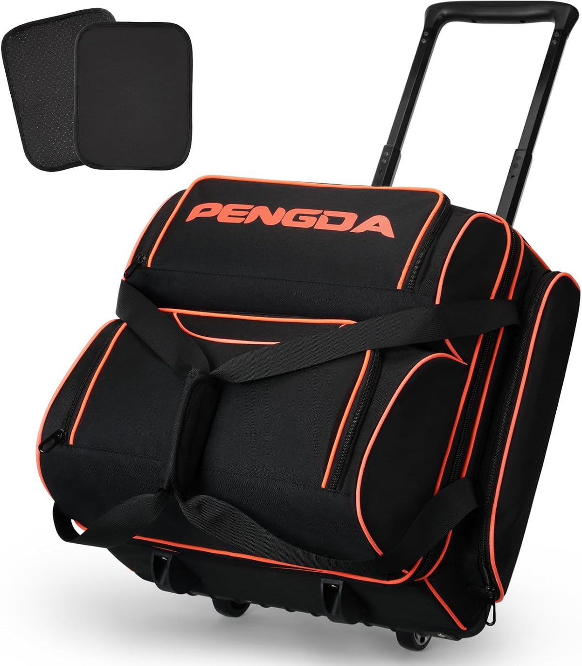 PENGDA 4 Ball Bowling Bag With Wheels, Integrated Single-Chamber 4-Ball System, 900D Reinforced Oxford Bowling Ball Bag, Telescopic Handle Roller Tote Storage Bag for Bowling Accessories and shoes