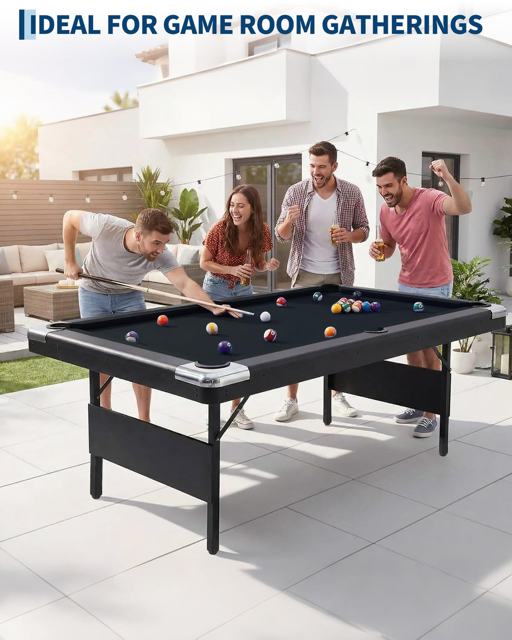 6,7 Foot Foldable Pool Table, Portable Billiards Table for Adults with Full Accessories Set, Mesa De Billar Includes 16 Balls, 2 Cue Sticks, Chalk, Rack & Brush, Game Room Table for Home
