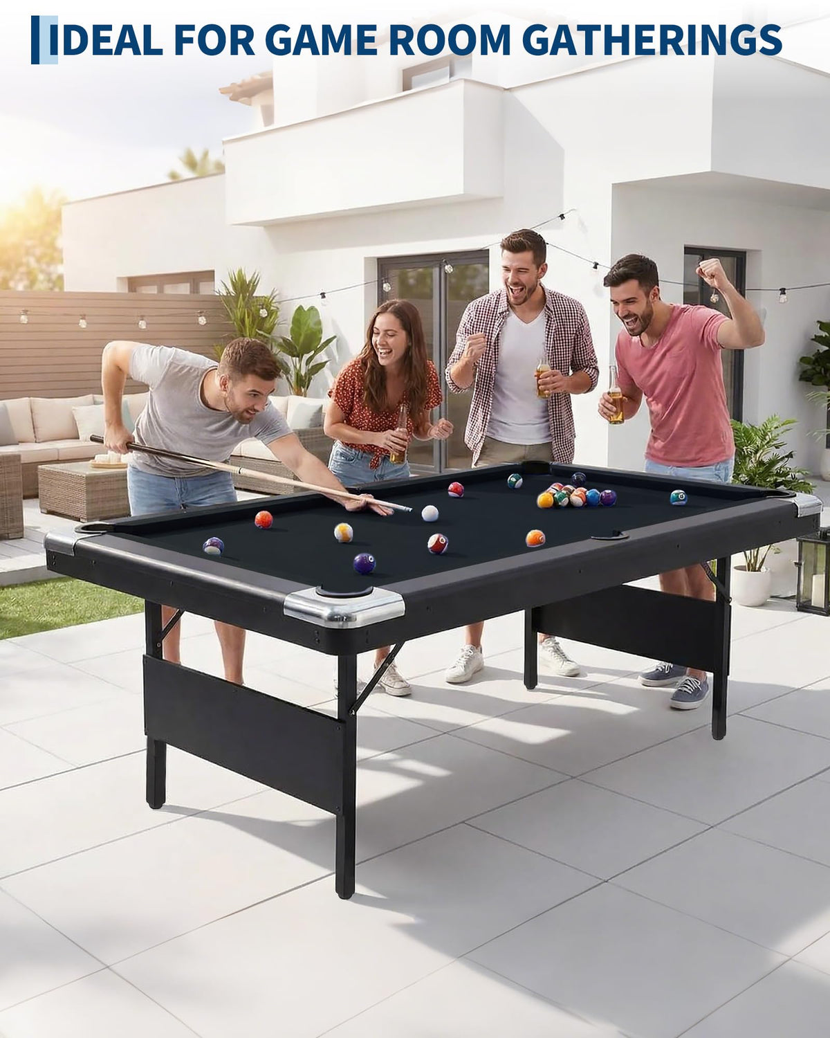 6,7 Foot Foldable Pool Table, Portable Billiards Table for Adults with Full Accessories Set, Mesa De Billar Includes 16 Balls, 2 Cue Sticks, Chalk, Rack & Brush, Game Room Table for Home