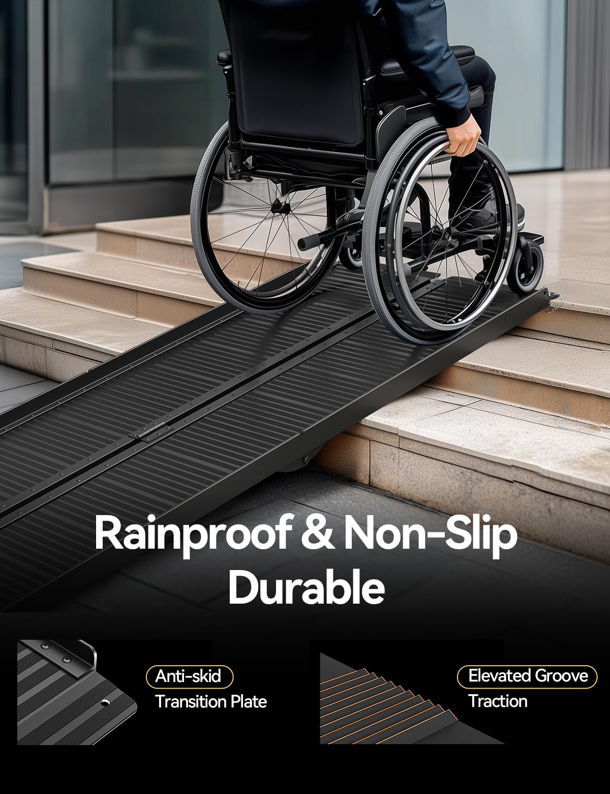 FACHNUO Black Aluminum 3FT Wheelchair Ramp, All-Weather Use, Easy to Clean