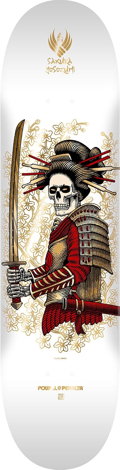 Powell Peralta Sakura Yosozumi Onna-Bugeisha Flight Skateboard Deck, White/Gold Foil, 8.25" x 31.95"