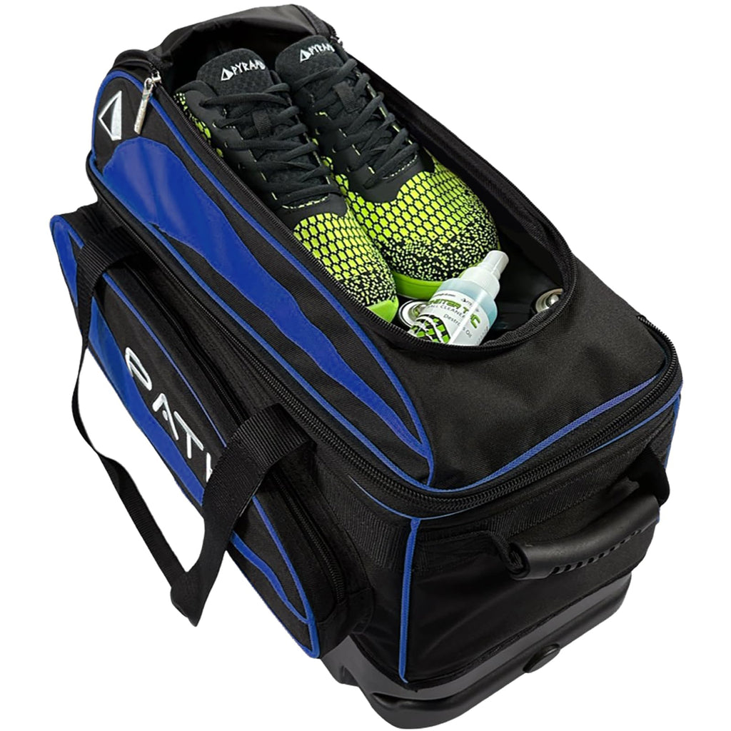 Pyramid Path Premium Deluxe 2 Ball Double Roller Bowling Bag With Large Separate Shoe Compartment (Up To US Mens Size 15) and Oversized Accessory Pocket, Retractable Locking Handle - Extends to 37"