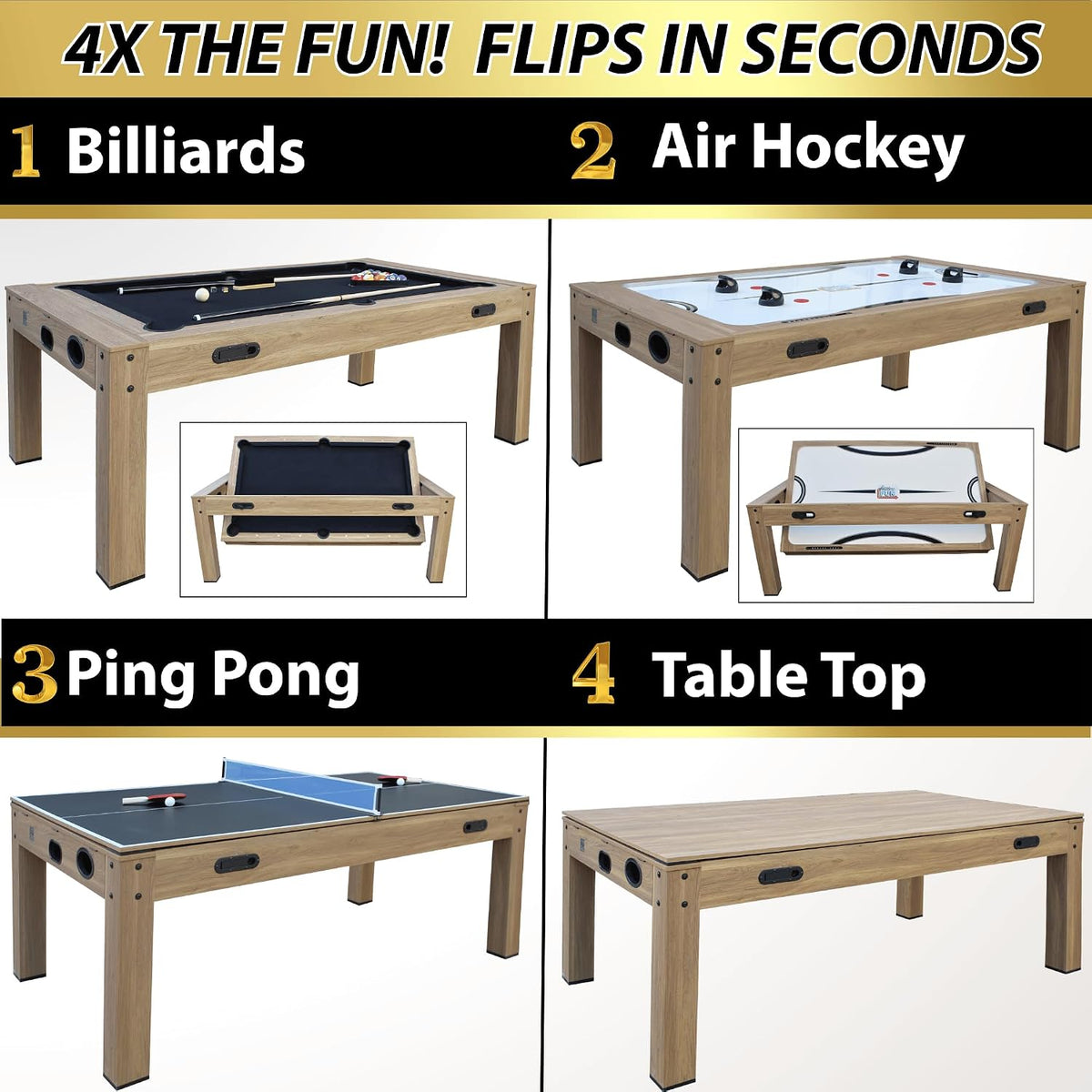 7ft Multi Game Table 4 in 1 Pool Table Ping Pong Table Air Hockey Combo Game Table Includes All Accessories for Game Room & Family