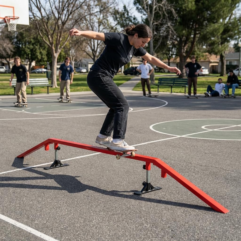 Freshpark Ultimate Grind Rail Kit â Modular Skate Rail Set with 6FT Flat Bar, 12FT Rainbow Rail & 2 Adjustable Pole Jams â Multi-Sport Grind Rail for Skateboard, BMX, Scooter, Snowboard