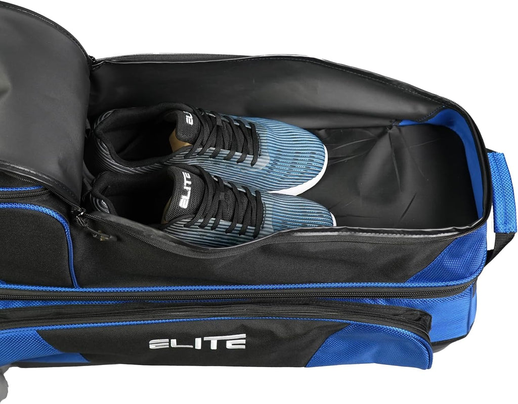 ELITE Deluxe 3-4-5 Bowling Ball Roller Bag with (4) 5" Smooth Wheels - 4 Large Accessory Pockets, Shoe Compartment, Extendable Handle