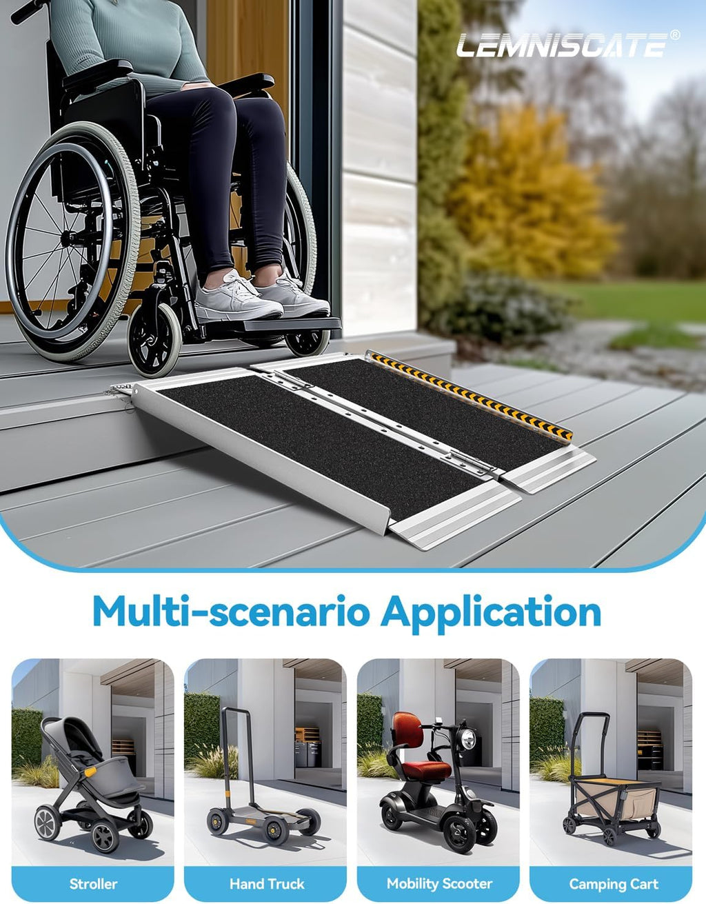 LEMNISCATE 2FT Portable Wheelchair Ramp Aluminum Non-Slip Handicap for Home