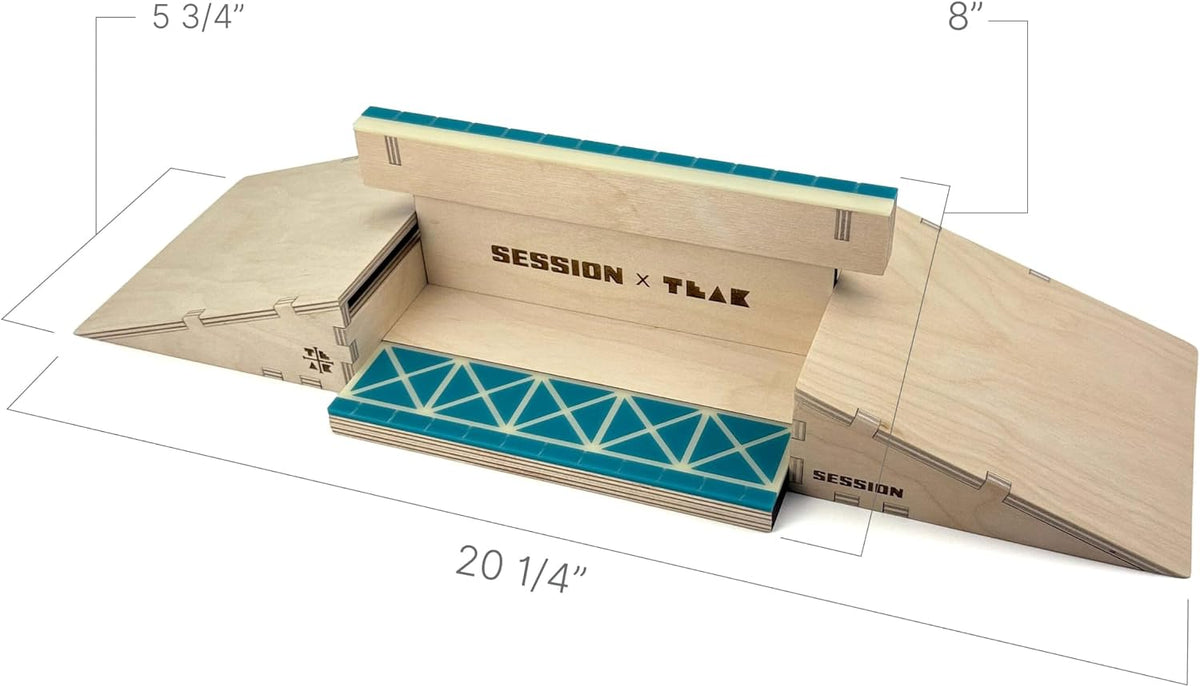 Teak Tuning x Session âThe Junctionâ Modular Wooden Fingerboard Ramp - 20 Inches Long - 2 Plain Kickers + Triple-Sided Rail/Ledge Block â Hand Made in USA - Fingerboard Obstacle