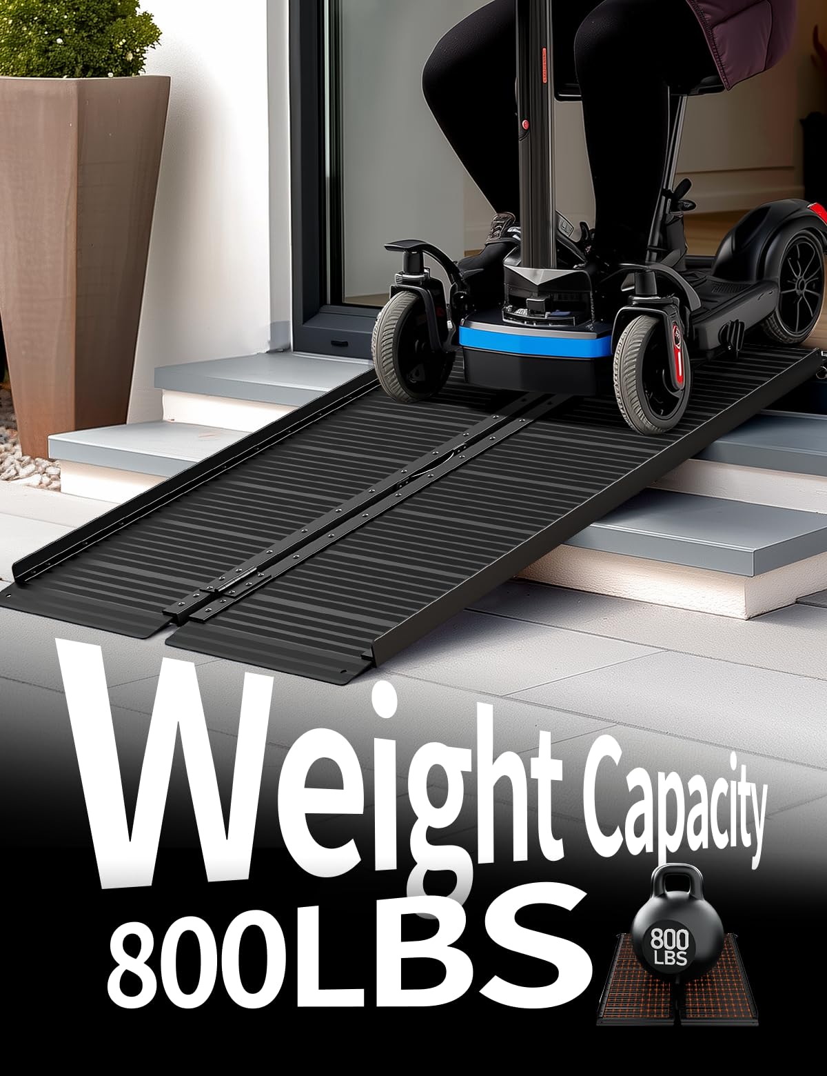 FACHNUO Black Aluminum 3FT Wheelchair Ramp, All-Weather Use, Easy to Clean